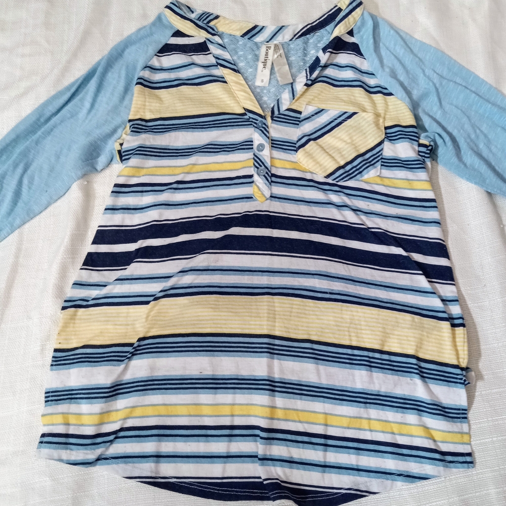 Blue 3/4 Sleeve Polo Button Down Shirt